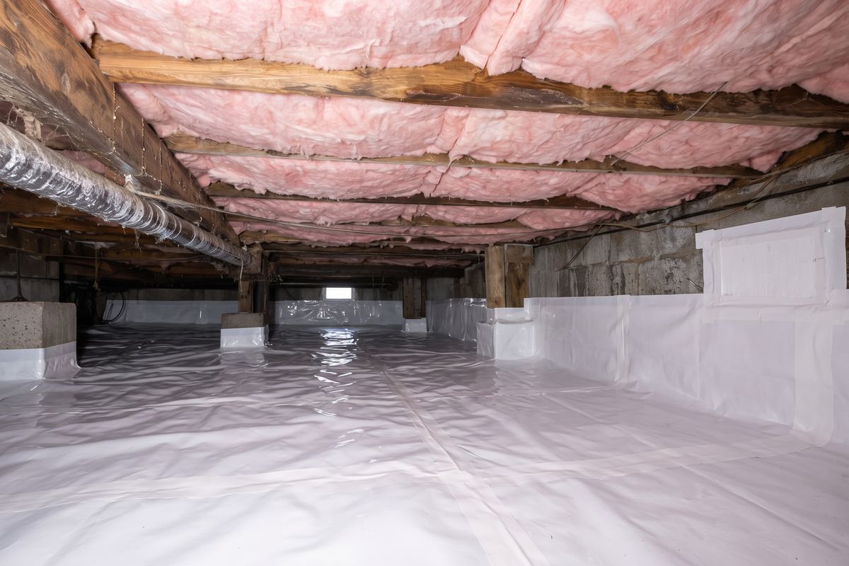 Damp, neglected crawl space, now sealed, after the work